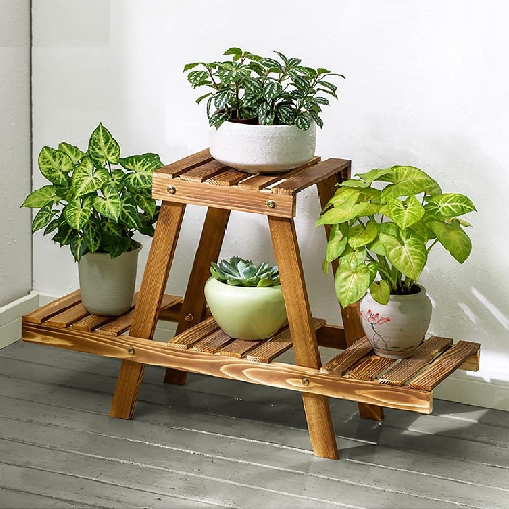 2 Tiers Wood Plant Stand,Small Plant Shelf Indoor Outdoor, Plant Display Rack Organizer for Living Room Balcony Garden