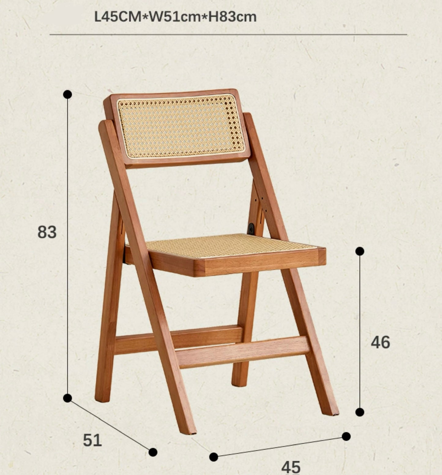 Scandinavian Solid Rubber Wood Folding Dining Chair | Natural Rattan Weave Accent Chair