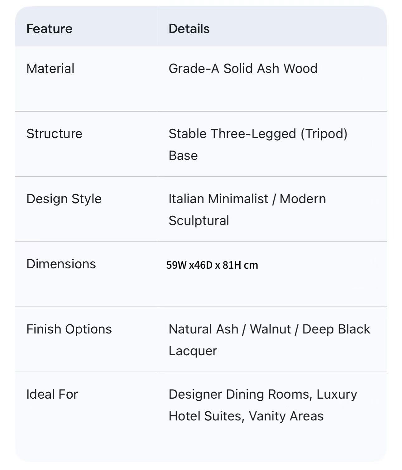 Modern Tripod Accent Chair in Solid Ash | Luxury Vanity & Dining Chair for Designer Interiors