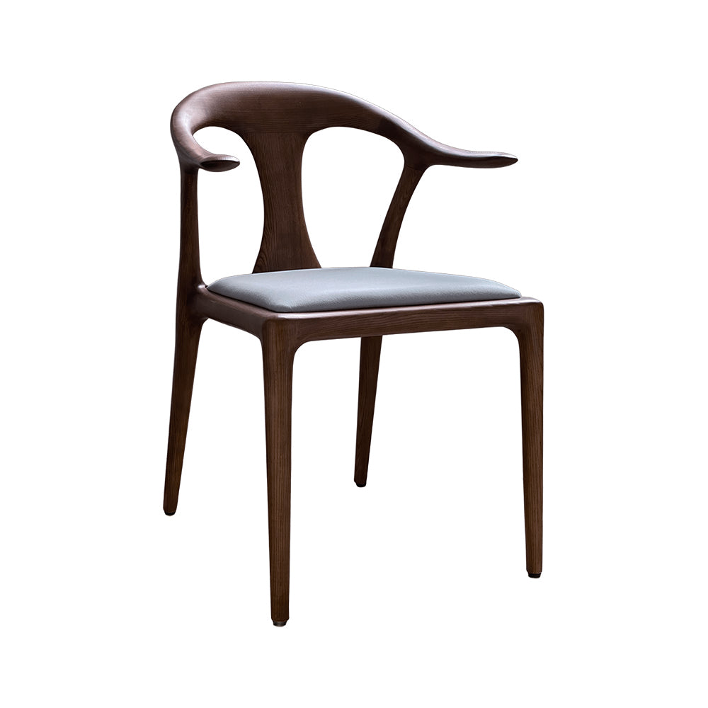 Modern Nordic Solid Ash Wood Dining Chair, Y-Shape Backrest Armchair with Fabric Upholstered Seat