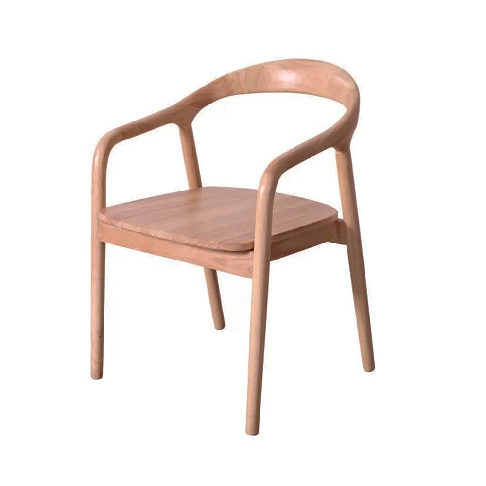 Modern Nordic Rubber Wood Dining Chair, Curved Hoop Armrest Chair with Solid Wood Seat