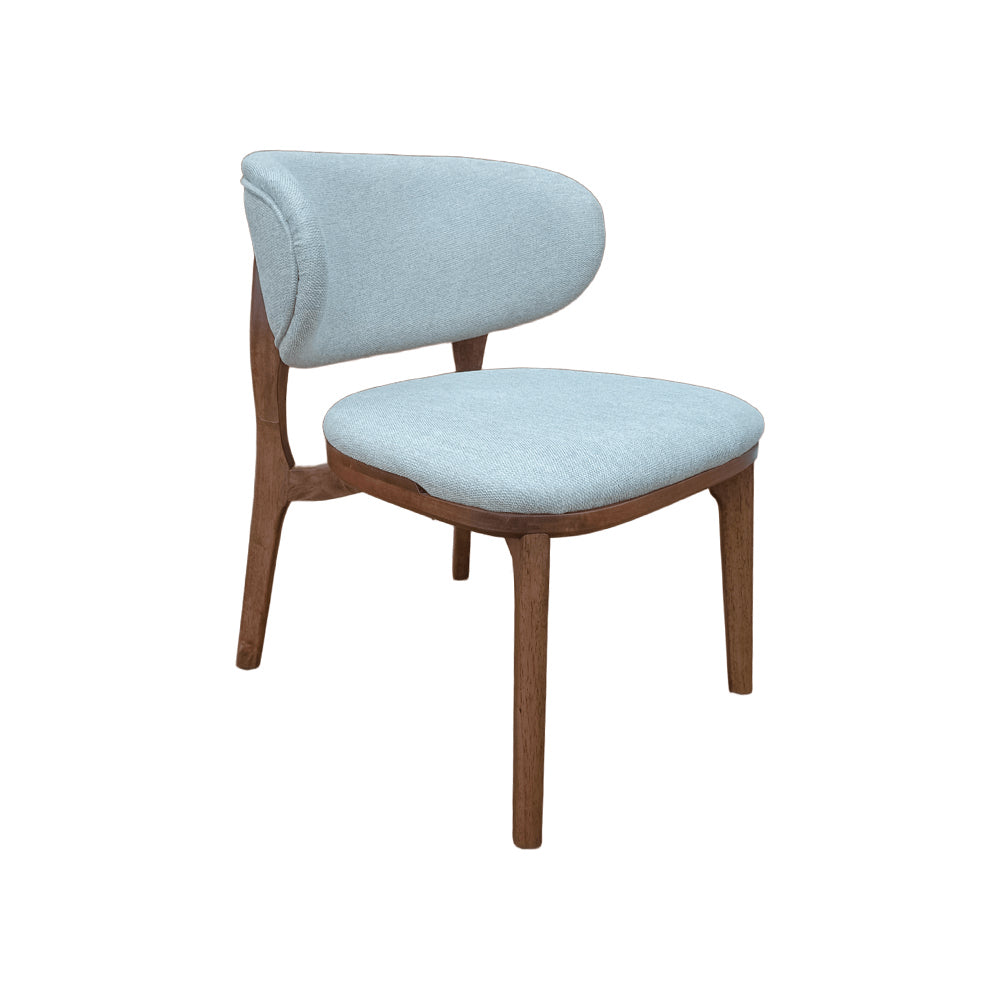 Modern Nordic Solid Rubber Wood Oval Upholstered Back Dining Chair with Fabric Cushion