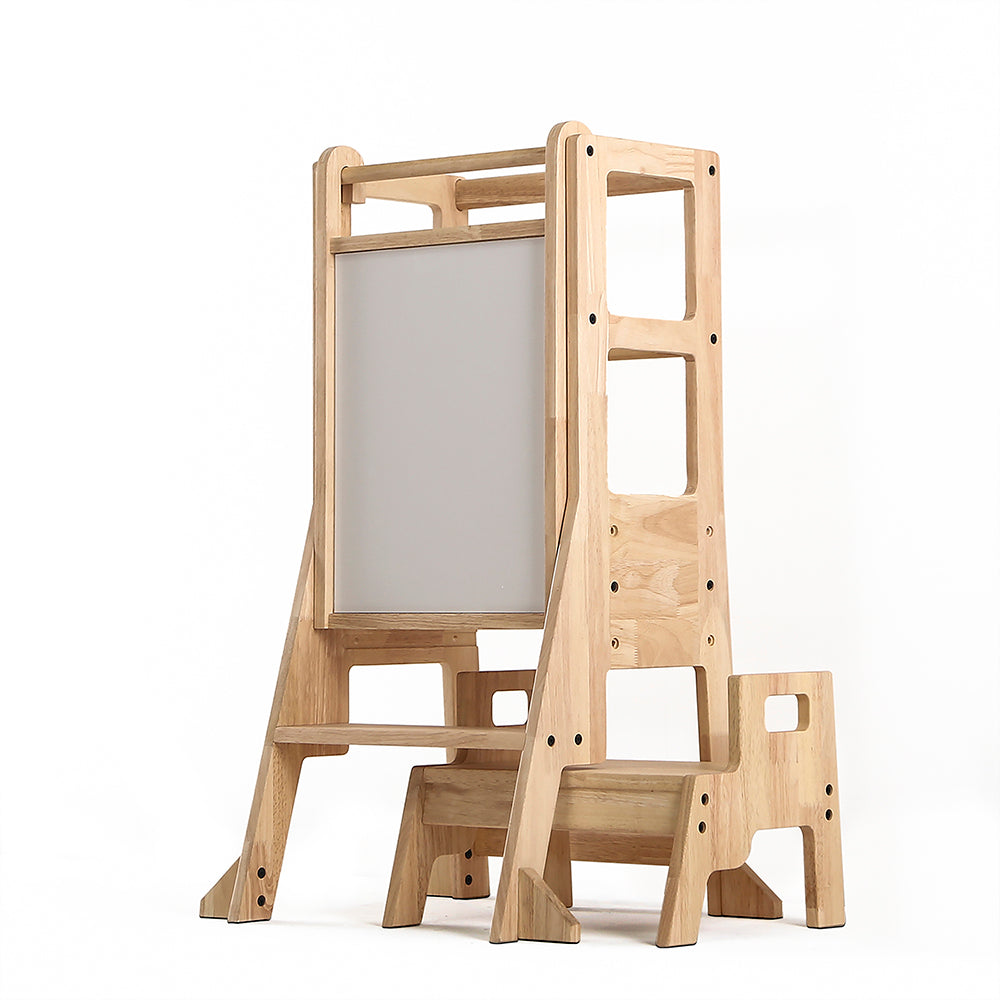 Wooden Adjustable Kids Kitchen Learning Tower - Square cut-out step Stool