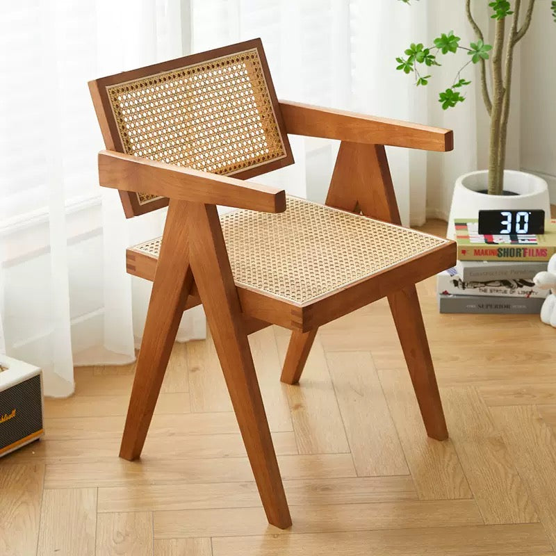 Classic Chandigarh K-Chair | Solid Ash Wood & Natural Rattan Armchair for Hospitality