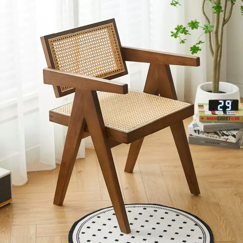 Classic Chandigarh K-Chair | Solid Ash Wood & Natural Rattan Armchair for Hospitality