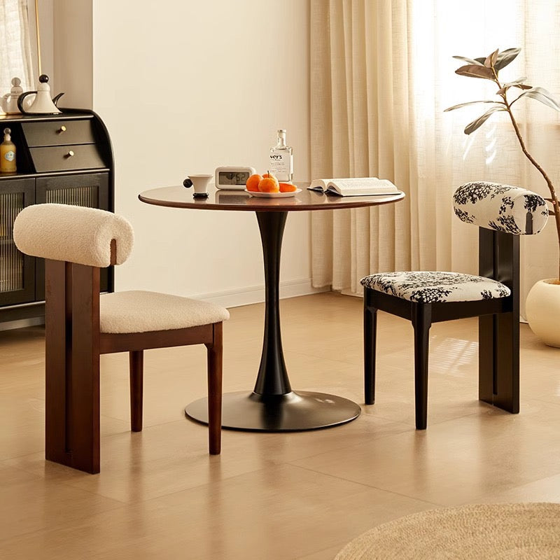 Retro French Mid-Century Dining Chair | "Hippo" Design Accent Chair with Patterned Backrest