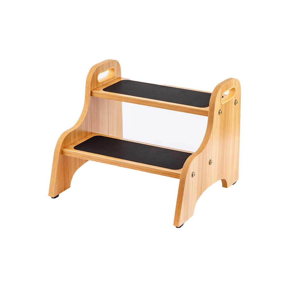 Wooden 2 Step Stools for Kids Toddler with Non-Slip Stepping Surface Portable Stool with Handles