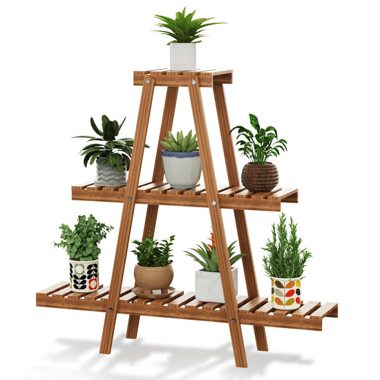 3 Tiers Plant Stand, 8 Potted Tall Large Wood Plant Shelf, Flower Holder Ladder Plant Rack Multiple Planter Display