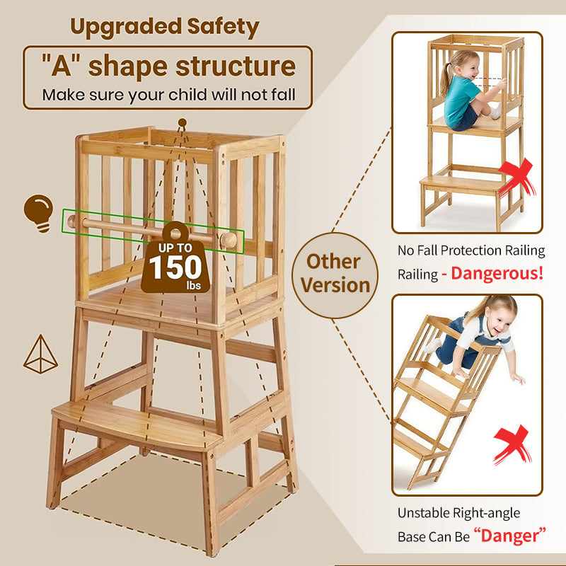 Children 3 in 1 Toddler Footstool Climbing Chair Multi-Functional With Switchable Blackboard Solid Wood Learning Tower