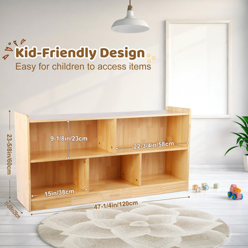 2-Layer Wooden Storage Cabinet Table 5-Section Bookshelf Toy Organizer for Kids' Rooms Playroom School Nursery