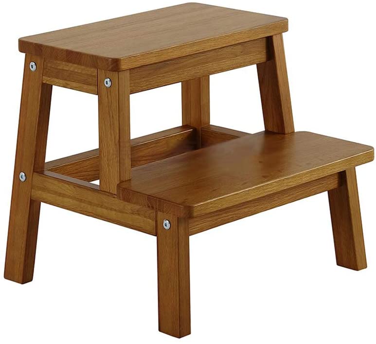 Wood Step Stool Multi-Purpose Kids 2-Step Ladder Chair Wooden Bedside Step Stool Children's Stool Adults for Kitchen Bathroom