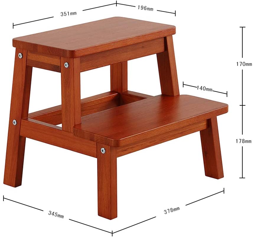 Wood Step Stool Multi-Purpose Kids 2-Step Ladder Chair Wooden Bedside Step Stool Children's Stool Adults for Kitchen Bathroom