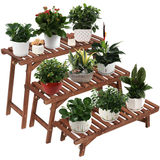 6-Tier Wooden Tall Plant Stand Indoor Outdoor Flower Pot Holder Organiser Corner Display Shelf Floor-Standing Rack for Living