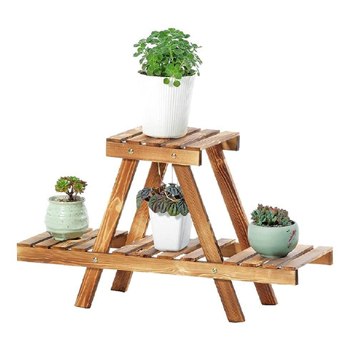 2 Tiers Wood Plant Stand,Small Plant Shelf Indoor Outdoor, Plant Display Rack Organizer for Living Room Balcony Garden