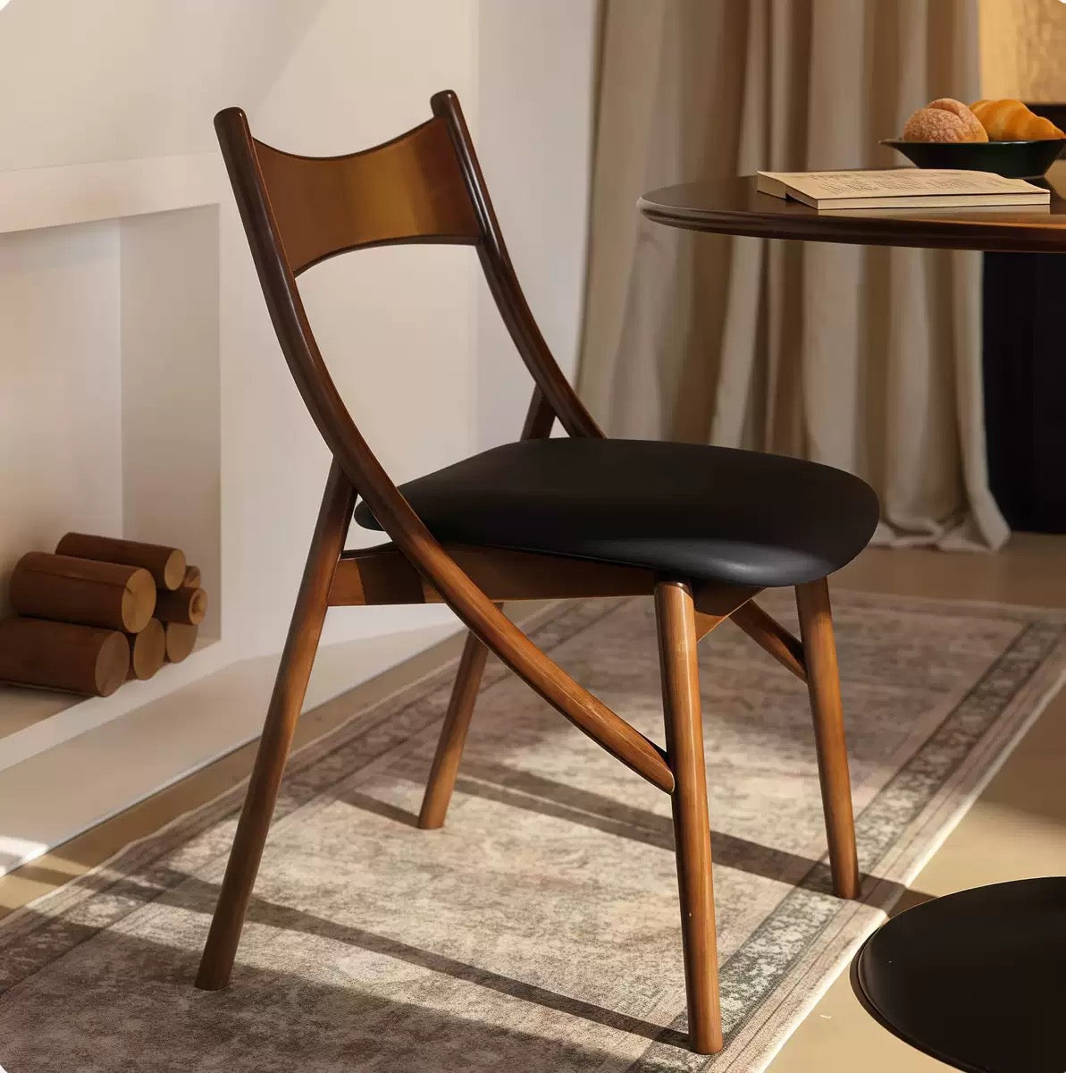 Mid-Century Style Dining Chair — Solid Wood Designer "Cat-Ear" Chair