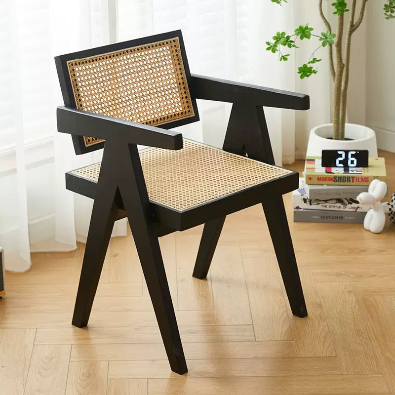 Classic Chandigarh K-Chair | Solid Ash Wood & Natural Rattan Armchair for Hospitality