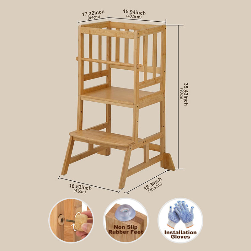 Children 3 in 1 Toddler Footstool Climbing Chair Multi-Functional With Switchable Blackboard Solid Wood Learning Tower