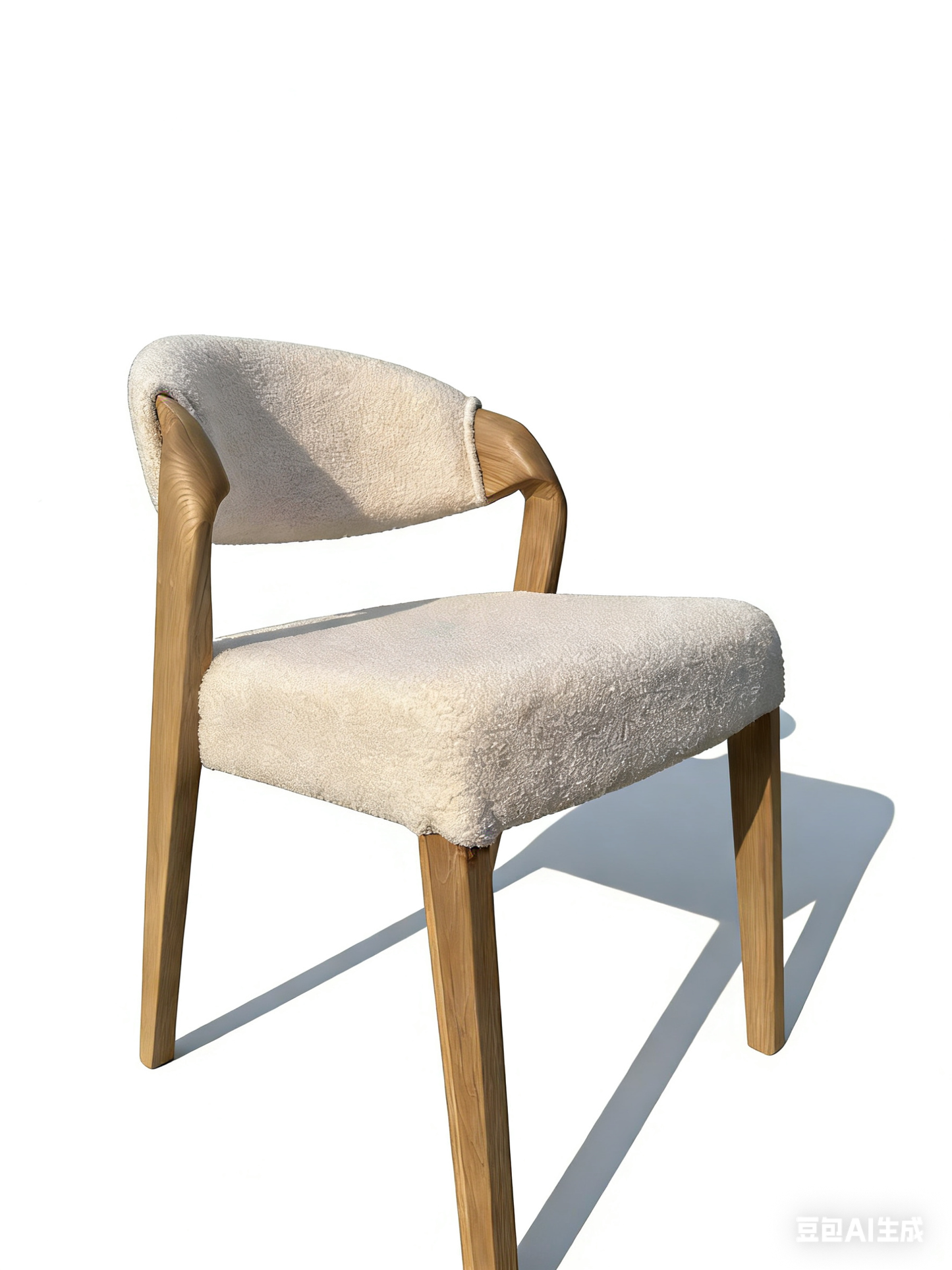 Nordic Solid Ash Wood Dining Chair with White Bouclé Upholstery | Minimalist Accent Seating