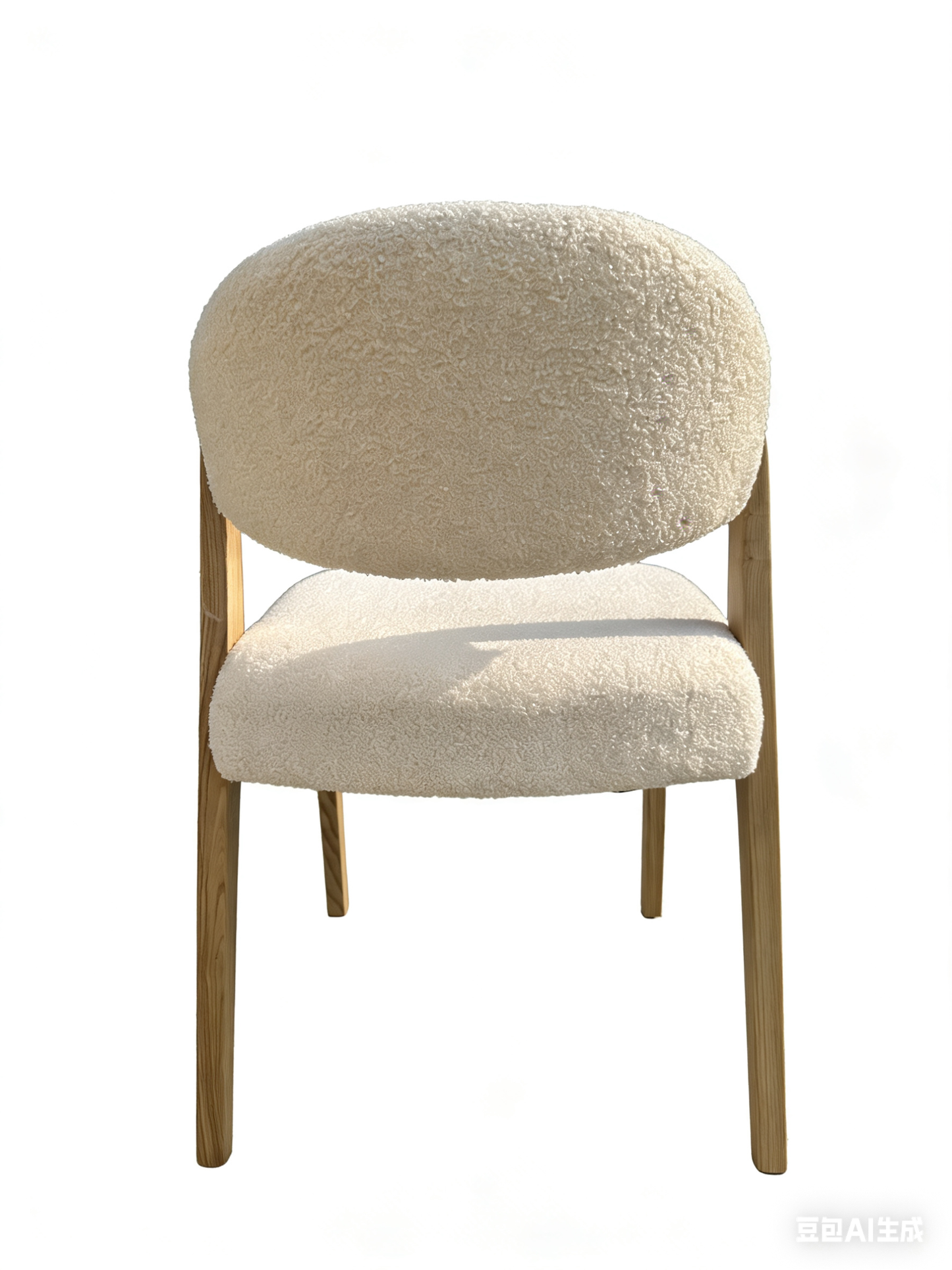 Nordic Solid Ash Wood Dining Chair with White Bouclé Upholstery | Minimalist Accent Seating