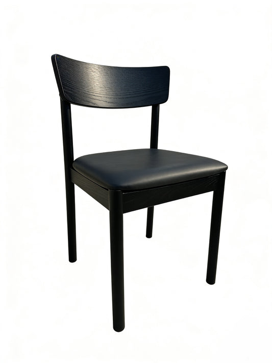 Minimalist Matte Black Solid Wood Dining Chair | Ergonomic Padded Seating