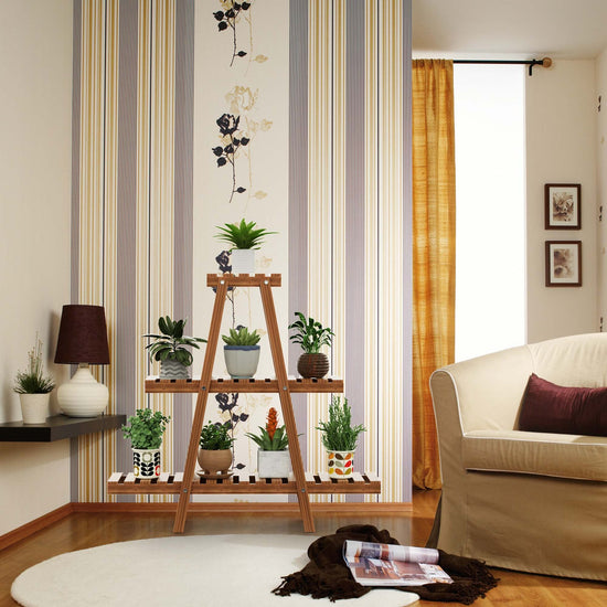 3 Tiers Plant Stand, 8 Potted Tall Large Wood Plant Shelf, Flower Holder Ladder Plant Rack Multiple Planter Display