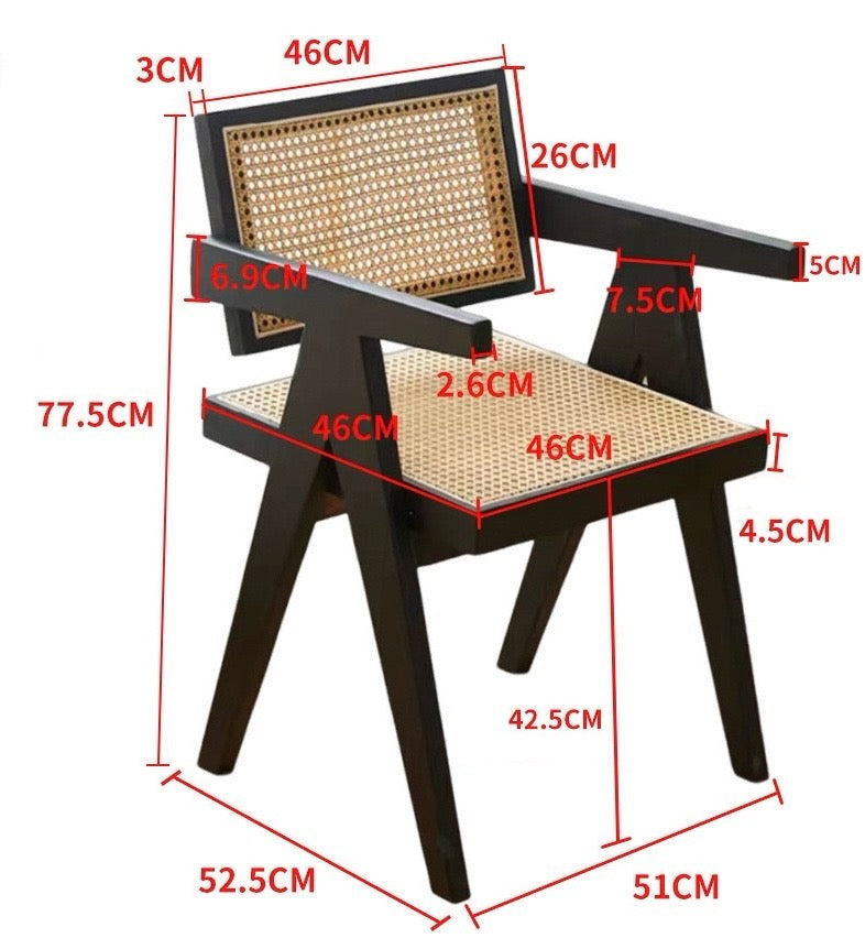 Classic Chandigarh K-Chair | Solid Ash Wood & Natural Rattan Armchair for Hospitality