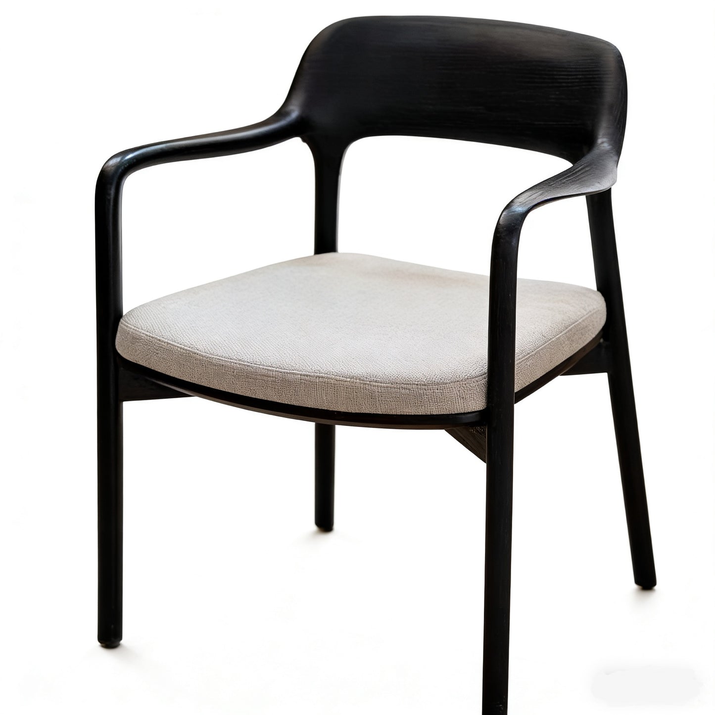 Solid Ash Wood Dining Chair with Padded Cushion Seat | Mid-Century Modern Armchair