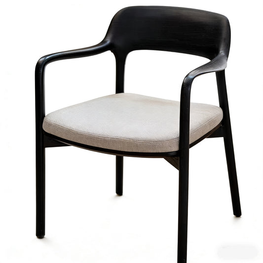 Solid Ash Wood Dining Chair with Padded Cushion Seat | Mid-Century Modern Armchair