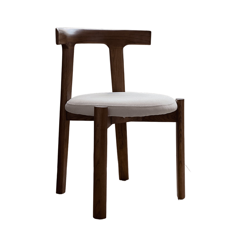 Modern Nordic Ash Wood T-Back Dining Chair with Fabric Cushion