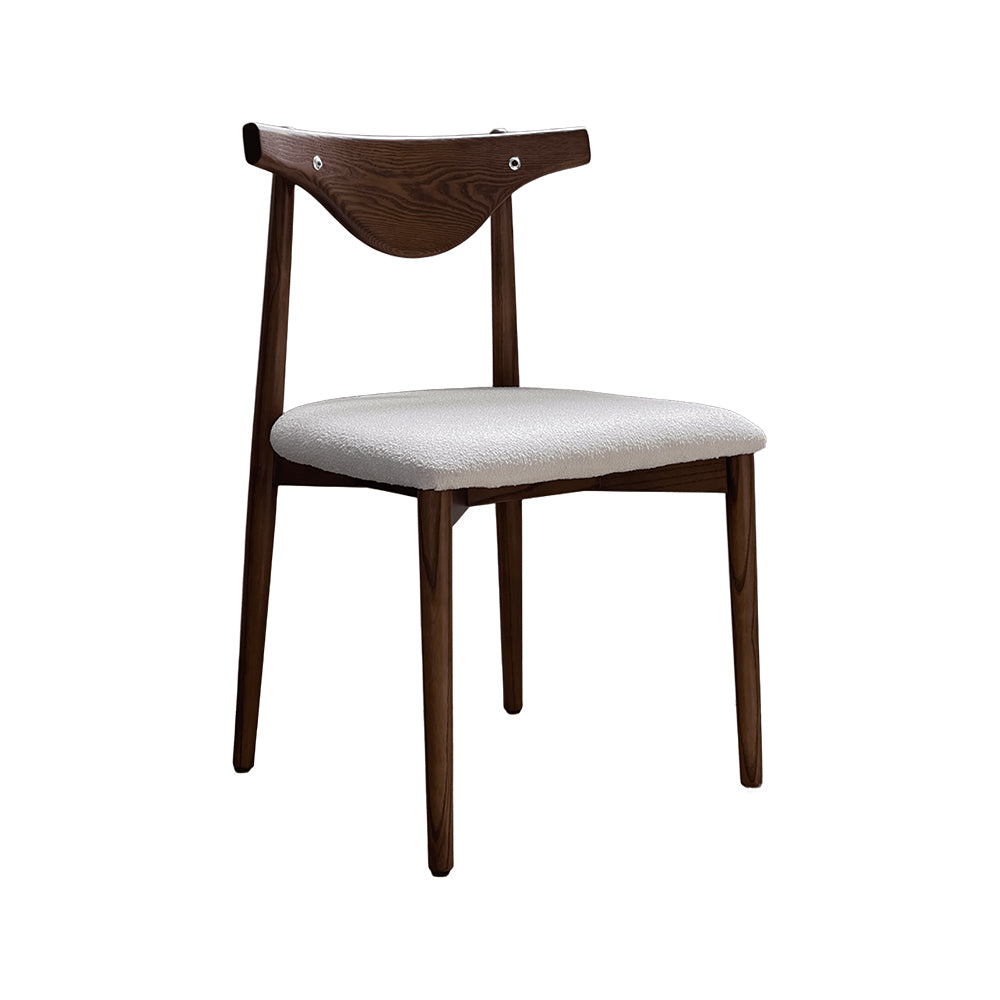 Modern Nordic Ash Wood Horn Back Dining Chair with Fabric Cushion