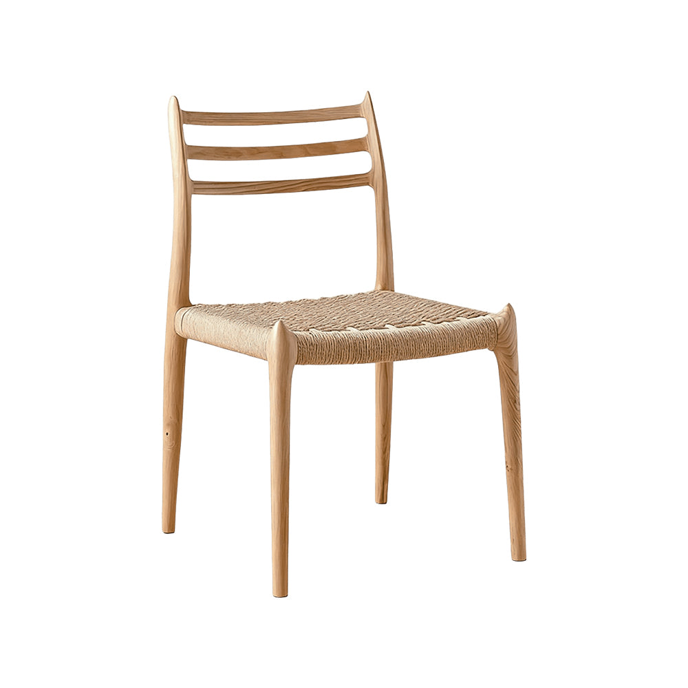Modern Nordic Solid Ash Wood Ladder Back Dining Chair with Hand Woven Paper Cord Seat