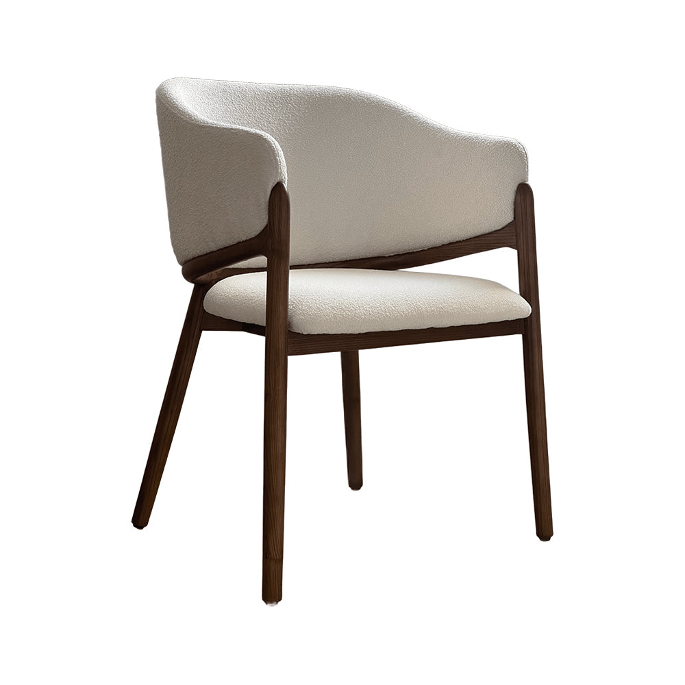 Modern Nordic Solid Ash Wood Dining Chair, Curved Enclosed Back Armchair with Teddy Fabric Cushion