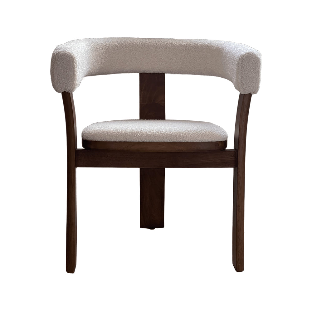 Modern Nordic Solid Ash Wood Dining Chair, Curved Half Ring Armrest Chair with Fabric Cushion