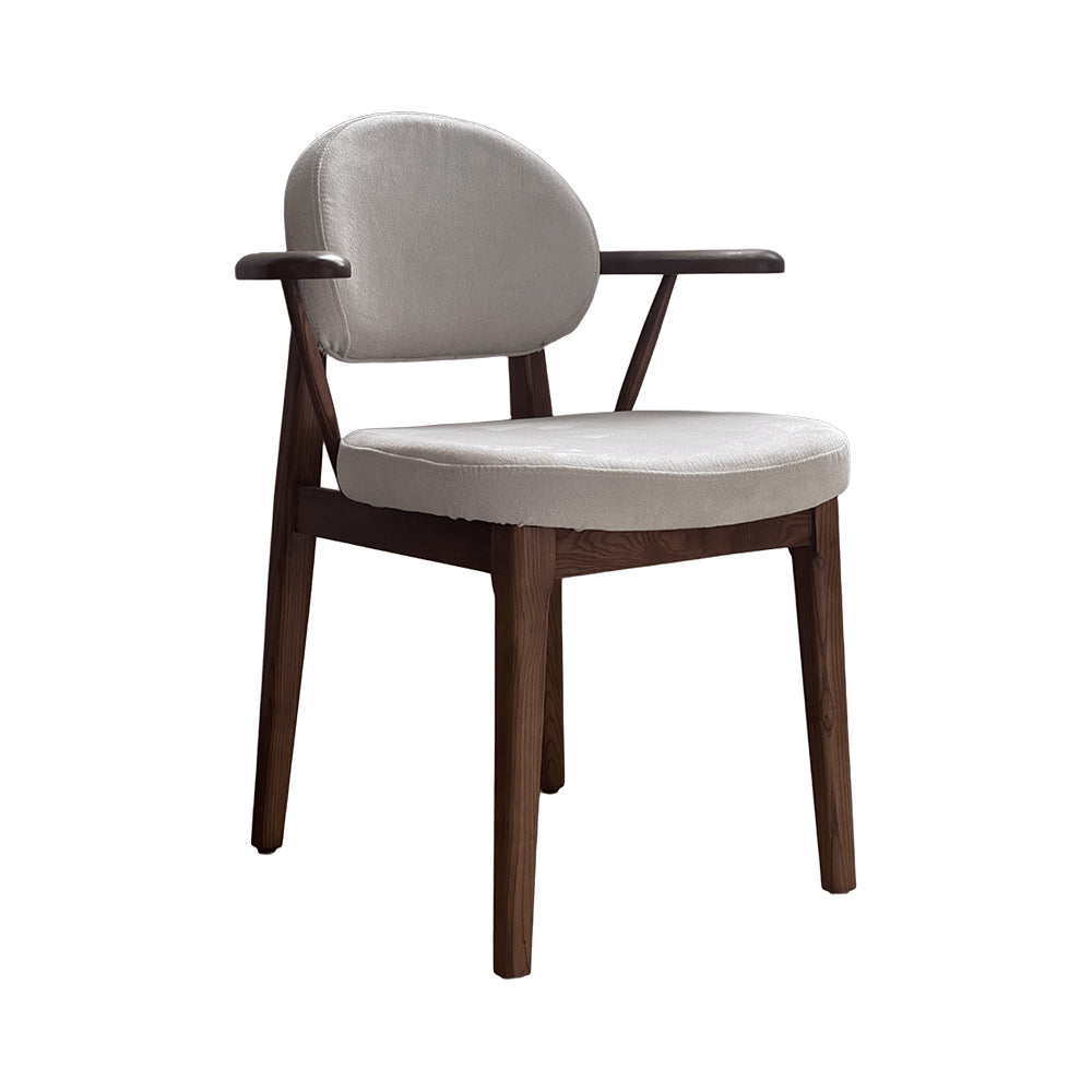 Modern Nordic Solid Ash Wood Dining Chair, Oval Fabric Upholstered Backrest Armchair with Fabric Cushion