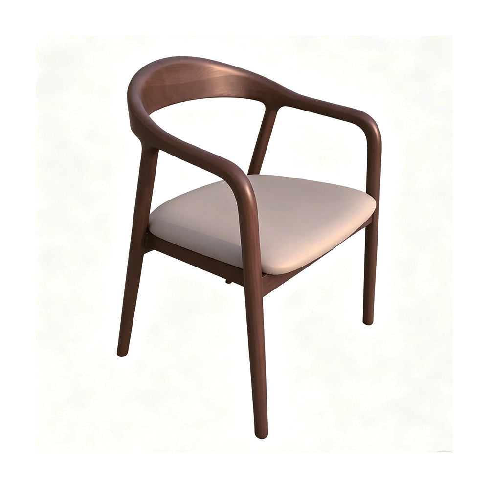 Modern Nordic Rubber Wood Curved Hoop Arm Dining Chair with Leather Cushion