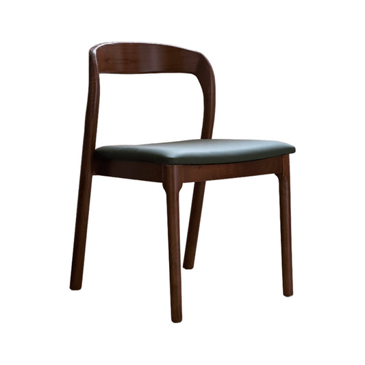 Modern Nordic Rubber Wood Dining Chair, Curved Open Back Dining Chair with Leather Cushion