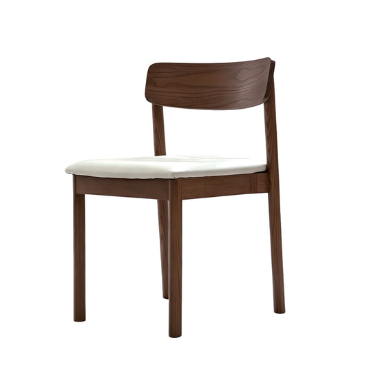 Modern Nordic Red Oak Curved Slat Back Dining Chair with Leather Cushion