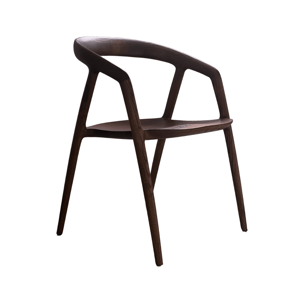 Modern Nordic Solid Ash Wood Angular Curved Hoop Arm Dining Chair with Solid Wood Seat