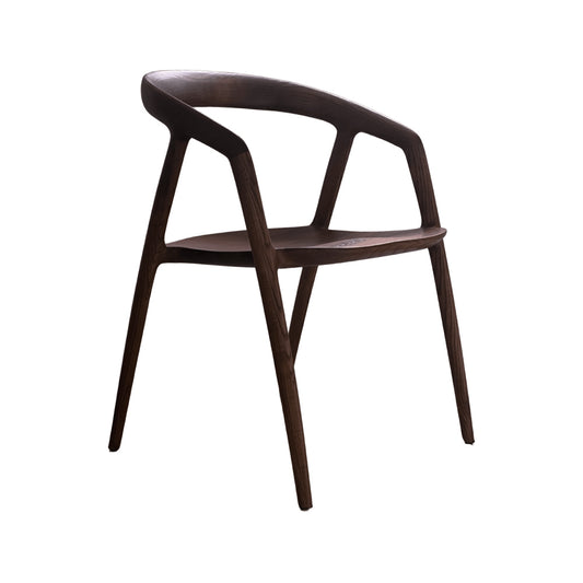 Modern Nordic Solid Ash Wood Angular Curved Hoop Arm Dining Chair with Solid Wood Seat