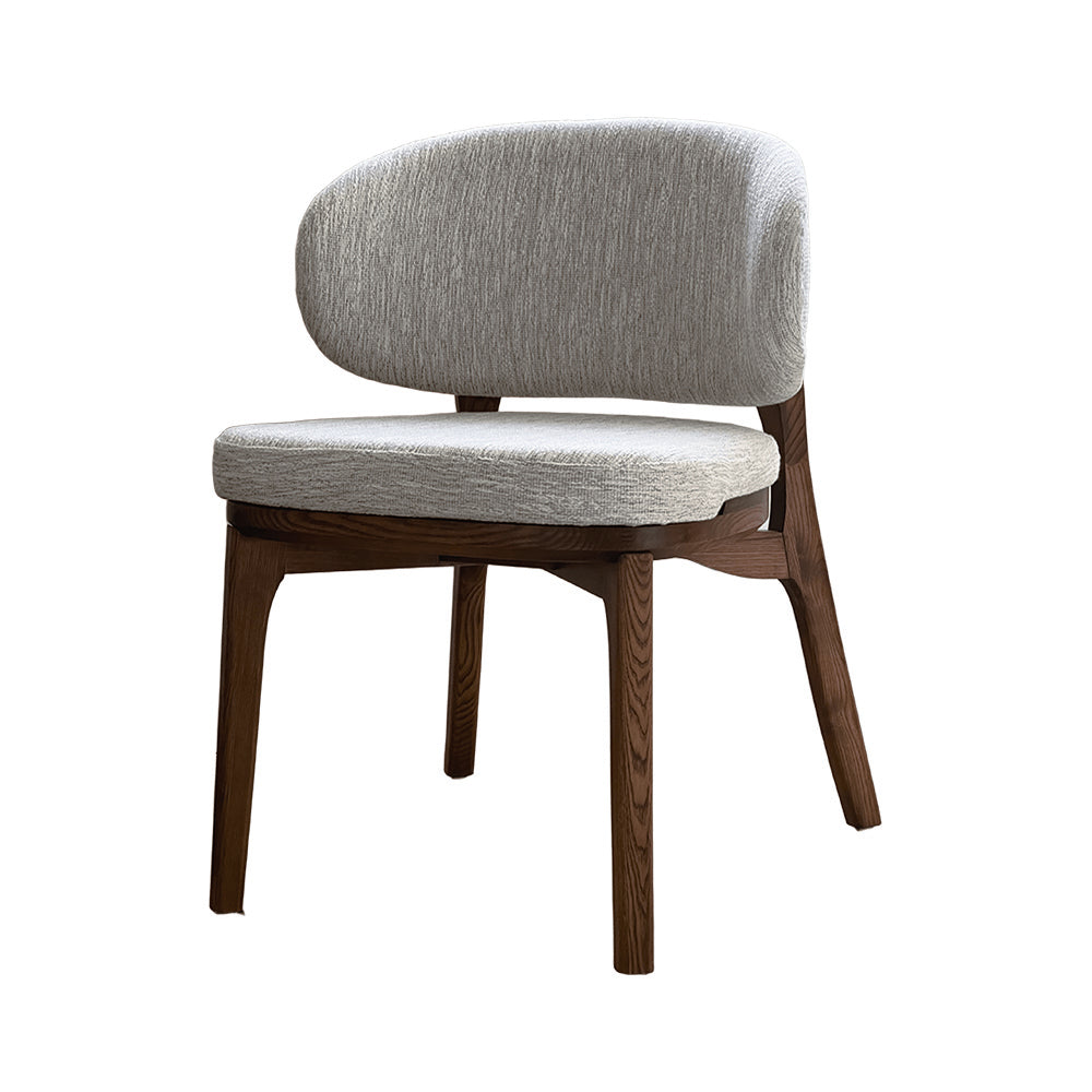 Modern Nordic Solid Rubber Wood Wrap-around Upholstered Back Dining Chair with Fabric Cushion