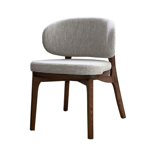 Modern Nordic Solid Rubber Wood Wrap-around Upholstered Back Dining Chair with Fabric Cushion