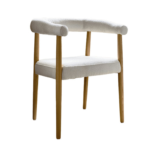 Modern Nordic Solid Ash Wood Tubular Upholstered Arm Dining Chair with Fabric Cushion