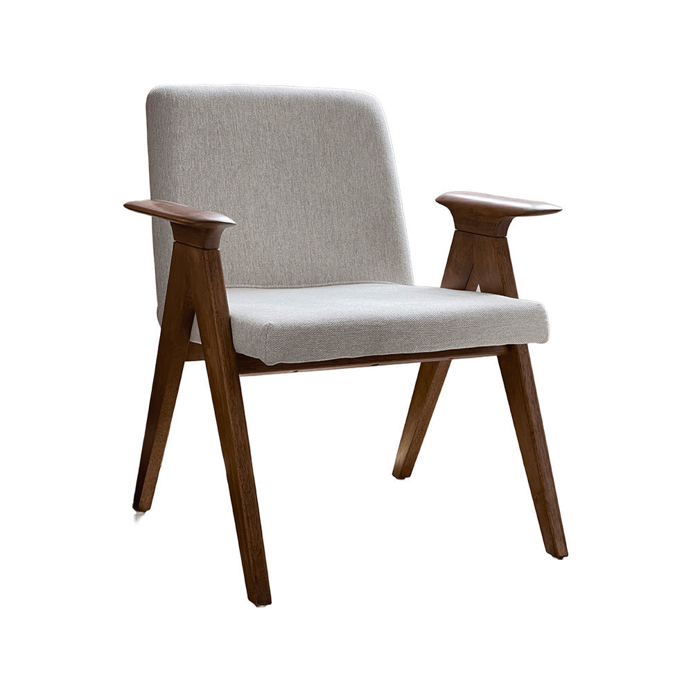 Modern Nordic Solid Rubber Wood Solid Wood Arm Upholstered Back Dining Chair with Fabric Cushion