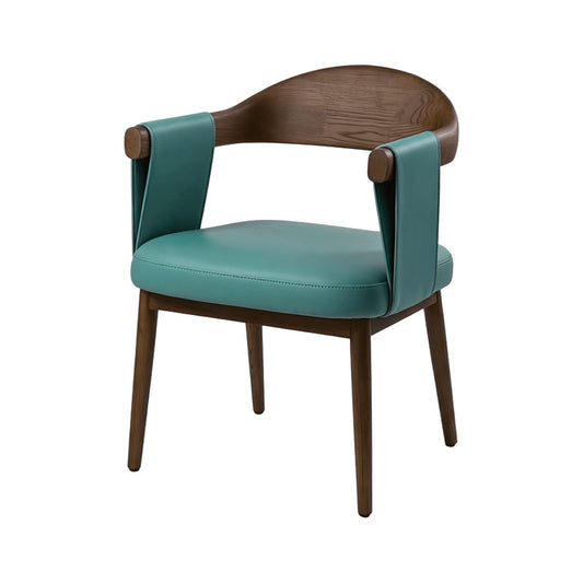 Modern Nordic Solid Ash Wood Strap Leather Arm Curved Hoop Back Dining Chair with PU Cushion