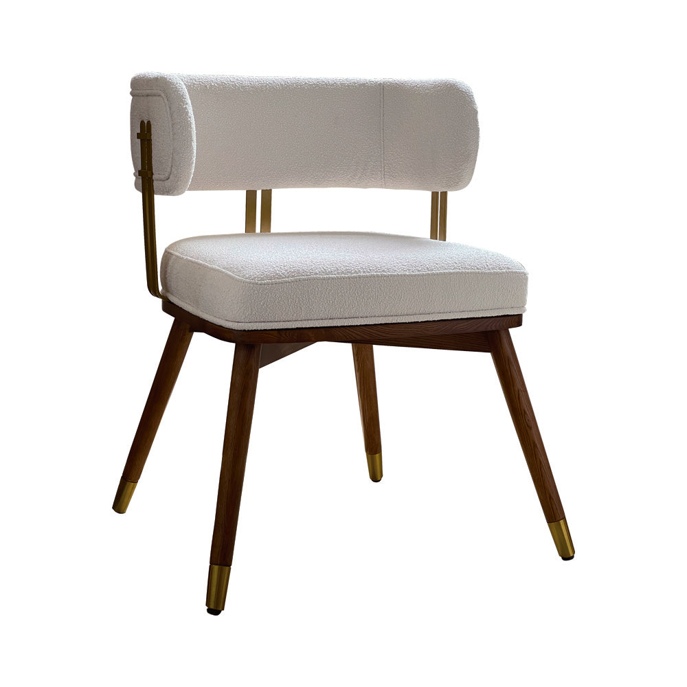 Modern Nordic Solid Ash Wood Metal Support Roll Upholstered Back Dining Chair with Fabric Cushion