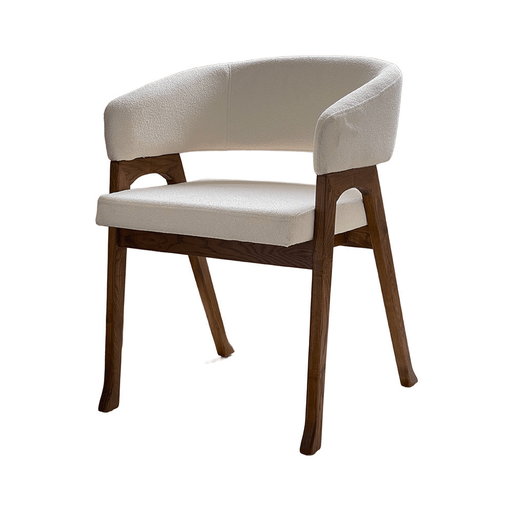 Modern Nordic Solid Rubber Wood Half Wrap Upholstered Hoop Arm Dining Chair with Fabric Cushion