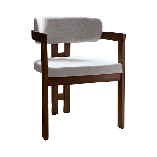 Modern Nordic Solid Rubber Wood Square Solid Wood Arm Upholstered Back Dining Chair with Fabric Cushion