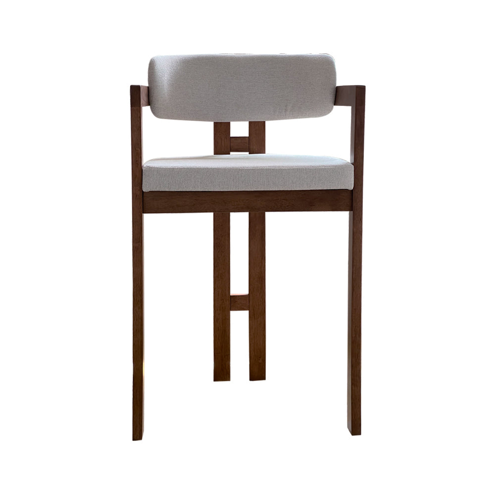 Modern Nordic Solid Rubber Wood Square Solid Wood Arm Upholstered Back Dining Chair with Fabric Cushion