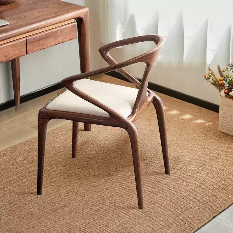Solid Wood Desk Chair | Retro Aesthetic Ash Wood Armchair for Upscale Cafes