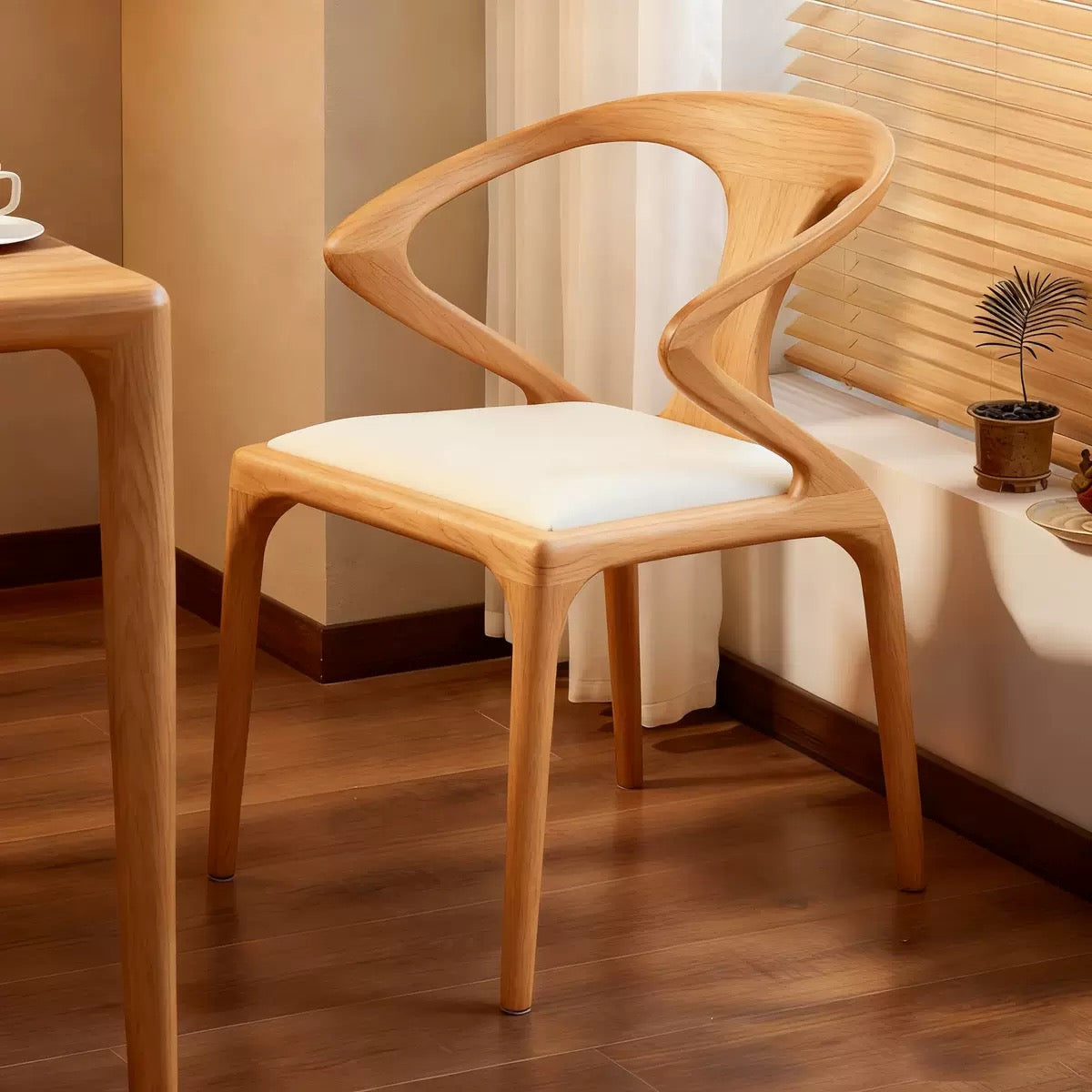 Solid Wood Desk Chair | Retro Aesthetic Ash Wood Armchair for Upscale Cafes